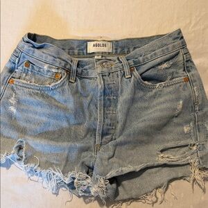 Agolde Light Wash Distressed Denim Cutoff Shorts